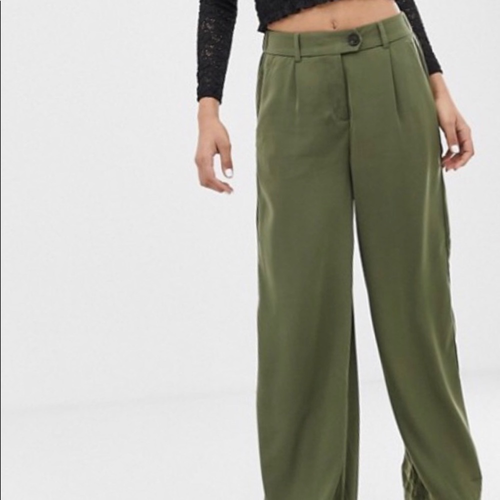 Tall wide leg pants in green, khaki